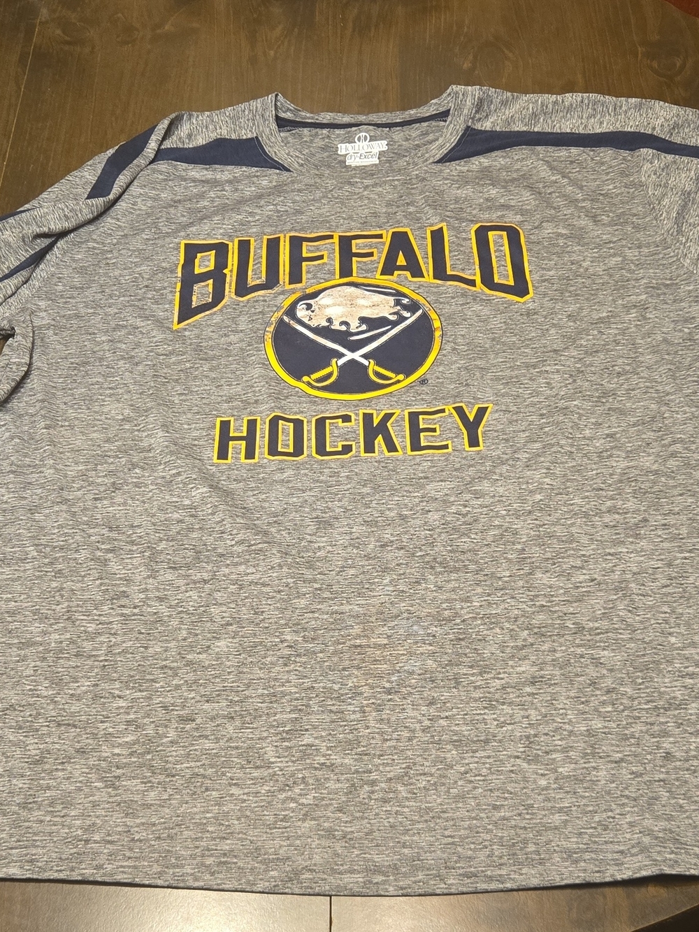 Holloway Gray Buffalo Hockey Short-Sleeve Tee with Navy & Yellow Logo
